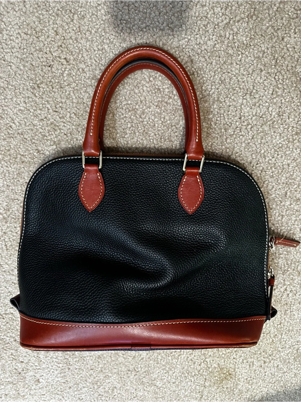 Dooney & Bourke Black Pebble Leather Tote with Brown Trim - Picture 2 of 4